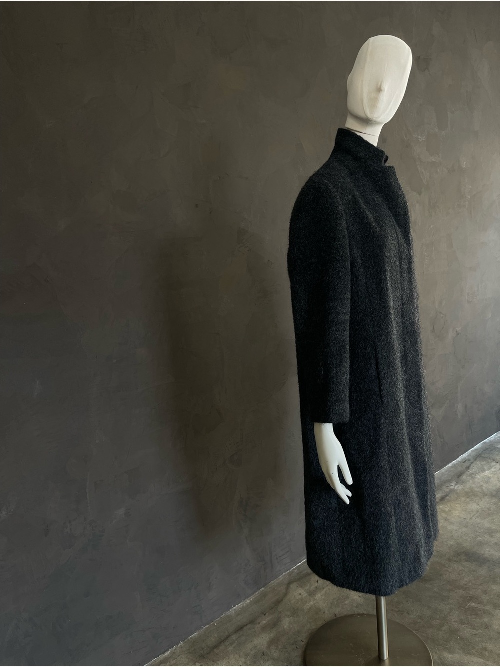 Gallo Vintage Charcoal Gray Alpaca Merino Wool Long Coat Italy Fabric Petite 8P